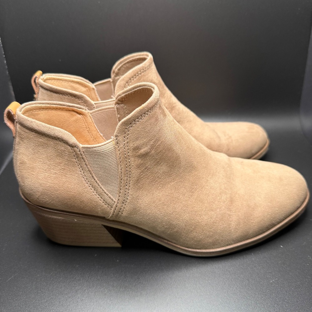 Dr Scholls Taupe Suede Ankle Boots Women's Size 7.5 Block Heel Chelsea Style - Picture 2 of 5